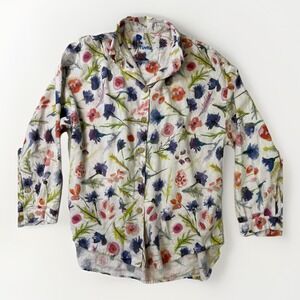 Yuvita Floral Button Up Blouse Boho Botanical Long Sleeve Women's Small
